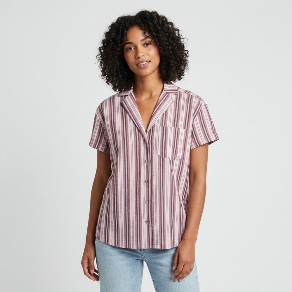 Free People We the Free Pink Striped Pajama Top XS Oversized Button Front NEW